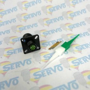 Eaton souriau, 8D009ZC35SA, Square Flange Receptacle, Shell Size 09 with Green Zinc Cobalt (ZC) Plating, 6 Size 22D Socket Contacts,A Orientation.