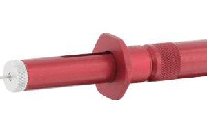A long, thin, redand silver tool, the Souriau JBXOUTDC07, an extraction tool for 0.97mm contacts from JBX Series connectors.