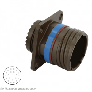 Eaton Souriau, D38999/20WC35AA, Square Flange Receptacle, Shell Size 13 with Aluminium Olive Drab Cadmium Plating, 22 Size 22D Less Pin Contacts, A Orientation.