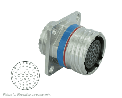 Eaton Souriau, D38999/20FJ4BA, Square Flange Receptacle, Shell Size 25 with Aluminium Nickel Plating, 48 Size 20, 8 Size 16 Less Socket Contacts, A Orientation.