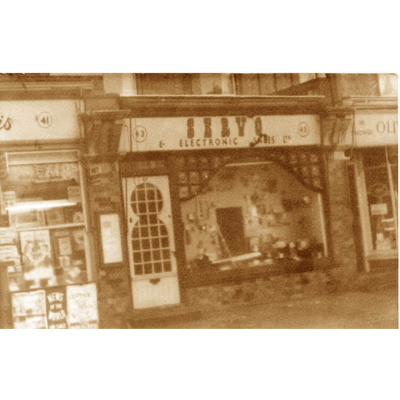 A sepia photograph of the original Servo &amp; Electronic Connectors Shop in Orpington