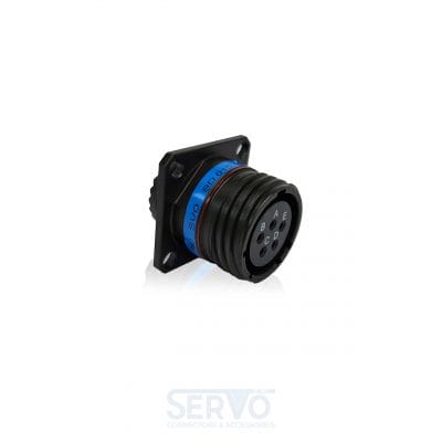 Eaton Souriau, 8D015ZC05SA, Square Flange Receptacle, Shell Size 15 with Green Zinc Colbat Plating, 5#16 Socket Contacts, A Orientation.