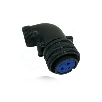 Fujikura, D/MS3108B18-5S, Right Angle Plug, Split Backshell, 2 size 12 and 1 size 16 Socket Contacts, Shell Size 18, Black Trivalent Chromate.