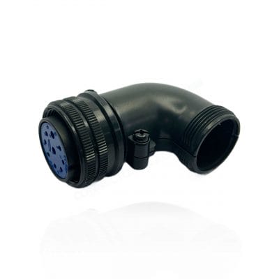Fujikura, D/MS3108B20-16S, Right Angle Plug, Split Backshell, 2 size 12 and 7 size 16 Socket Contacts, Shell Size 20, Black Trivalent Chromate.