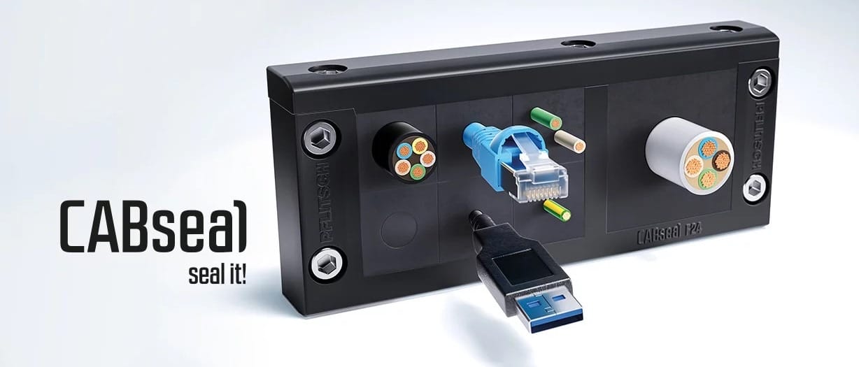 PFLITSCH CABseal, a divisible cable entry system designed for feeding pre-assembled and non-assembled cables.